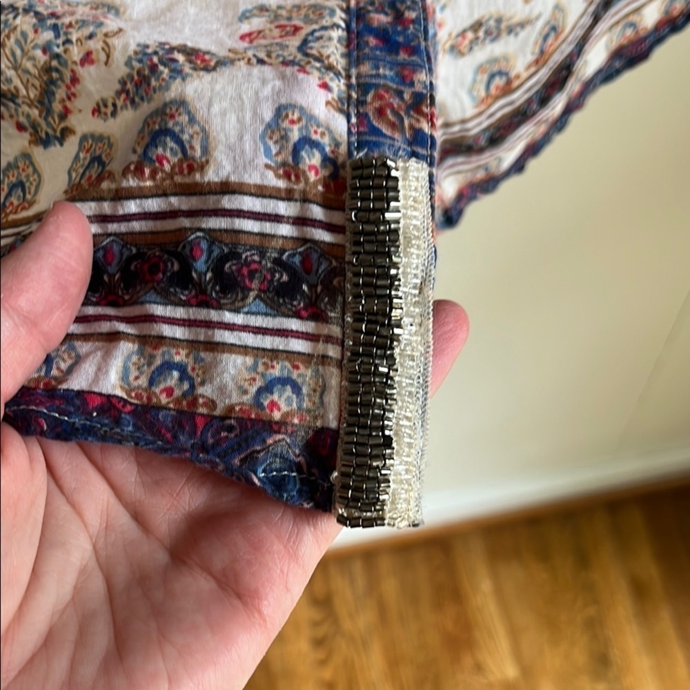 Aratta Silent Journey Blue, Red, Beige Boho Floral Beach Tunic Shirt Sz Sm - Picture 6 of 16